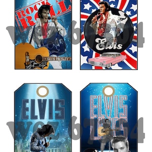 12 étiquettes de téléchargement numérique Elvis Presley King of Rock n Roll pour les journaux indésirables, cadeaux Scrapbooking