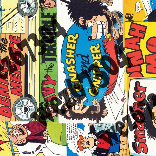 5 A4 Dandy Beano Themed Collages Digital Download Pages for Wall Art or Junk Journals