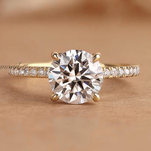 Round cut Diamond Hidden Halo Ring, 2 CT IGI Certified Lab Grown Diamond Solitaire Ring, Side Pave set Engagement Ring, Bridal Proposal Ring