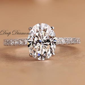 Oval Lab Grown Diamond Engagement Ring: Pave Cathedral Shank, 18k White Gold