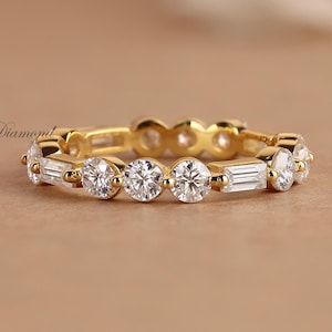 Lab Grown Diamond Eternity Band: Round & Baguette Cut, Solid Gold