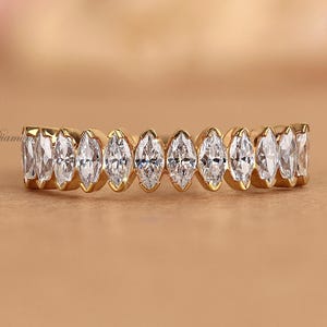 Marquise Lab Grown Diamond Band: Handmade Solid Gold Half Eternity Ring