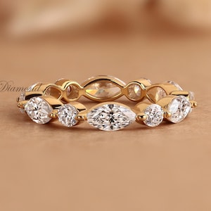 Lab Grown Diamond Eternity Band: Round & Marquise, Handmade Gold Ring