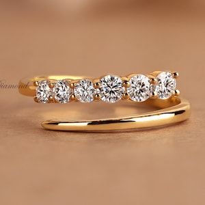 Round cut Diamond Open Cuff Bypass Ring, 0.31 tw Lab Grown Diamond Wedding Band, Open Wrap Stackable cvd Diamond Ring, Everyday Ring For Her