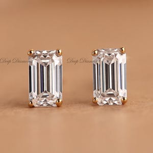 Emerald cut Diamond Studs, 0.25 Ct Lab Grown Diamond Stud Earrings For Women, Solitaire Screw Back/Push Back Studs, Anniversary Gift For Her