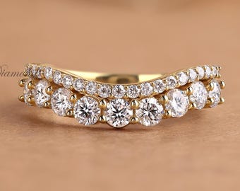 Round cut Diamond Curved Band, Lab Grown Diamond Wedding Band, Classic Matching-Stacking Band, Curved Band For Engagement Ring, Bridal Ring