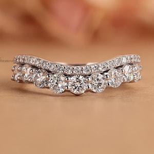 Lab Grown Diamond Curved Wedding Band: Solid Gold Matching Ring