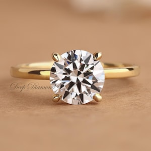 Round Lab Grown Diamond Engagement Ring: Solitaire Gold Proposal Ring