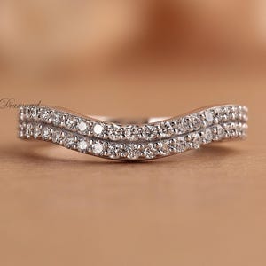 Lab Grown Diamond Wedding Band: Double Row Curved Stacking Ring