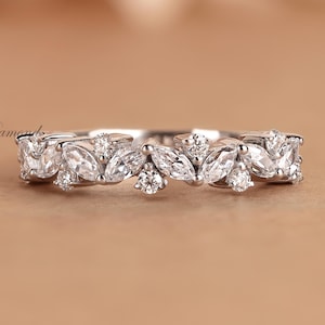 Marquise and Round cut Diamond Wedding Band, Half Eternity Lab Grown Diamond Band, Stacking-Matching Band, Proposal Band, Daily Wear Ring