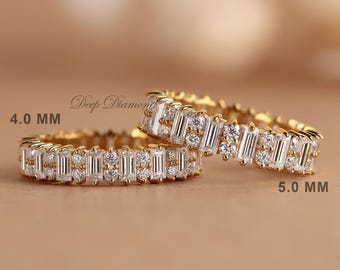 Lab Grown Diamond Eternity Band: Baguette & Round Cut, Stacking Ring