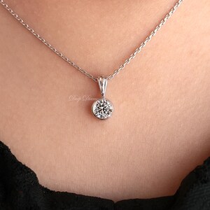 Round Lab Grown Diamond Pendant For Women, Bezel set Solitaire Pendant, IGI Certified 1 to 2 CT Diamond Charm, Wedding Pendant, Gift For Her