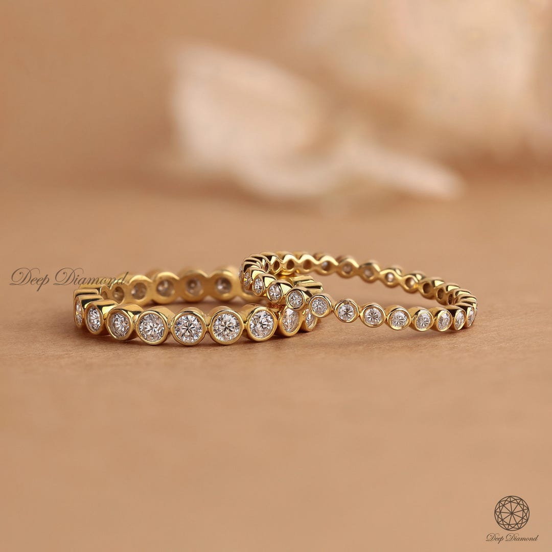 Bezel Set Wedding Band, Round Cut Lab Grown Diamond Band, Certified ...