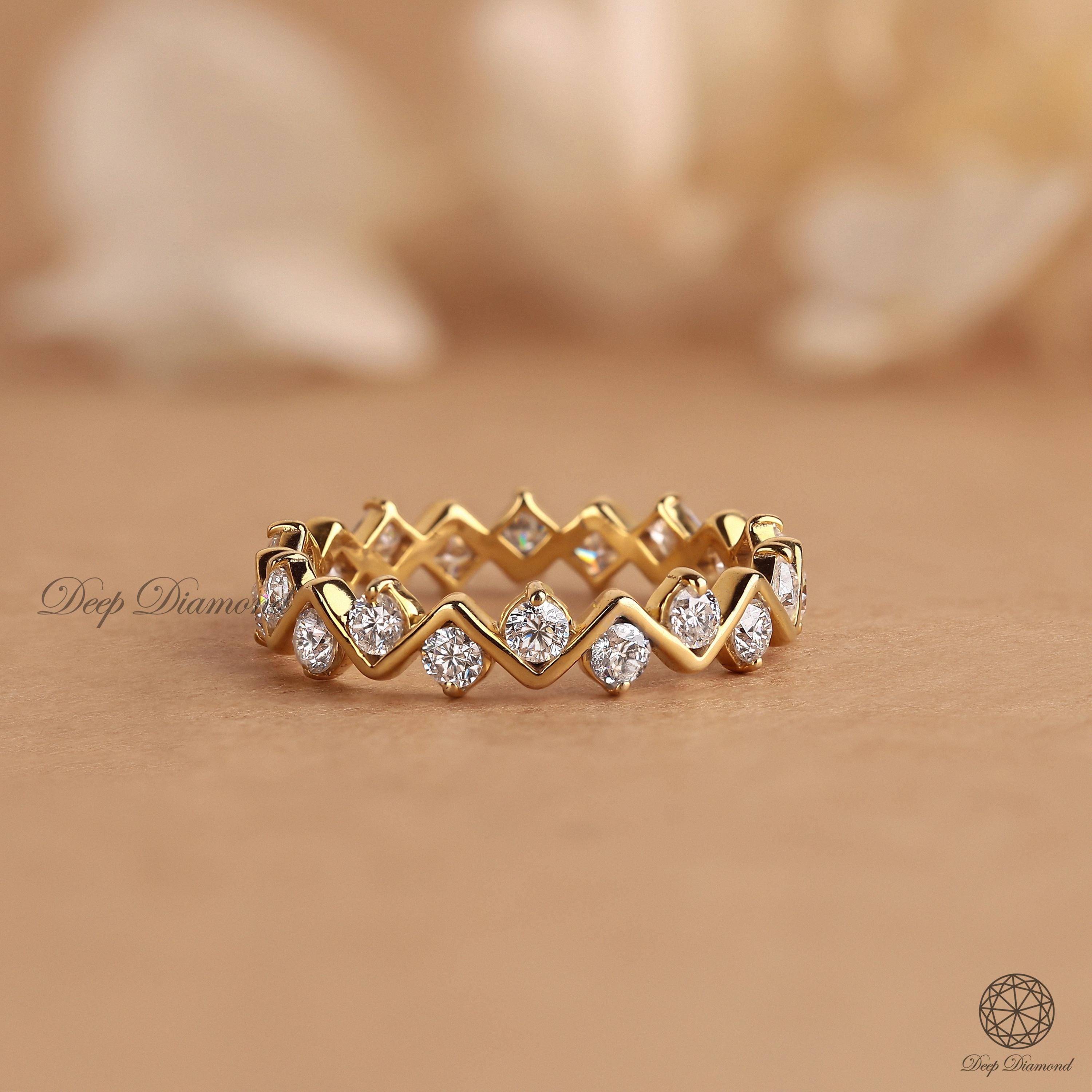 Round and Princess Diamond Band, Zig Zag Lab Grown Diamond Wedding Band, Full Eternity Stackable Band, Unique Cluster Band, Matching Band