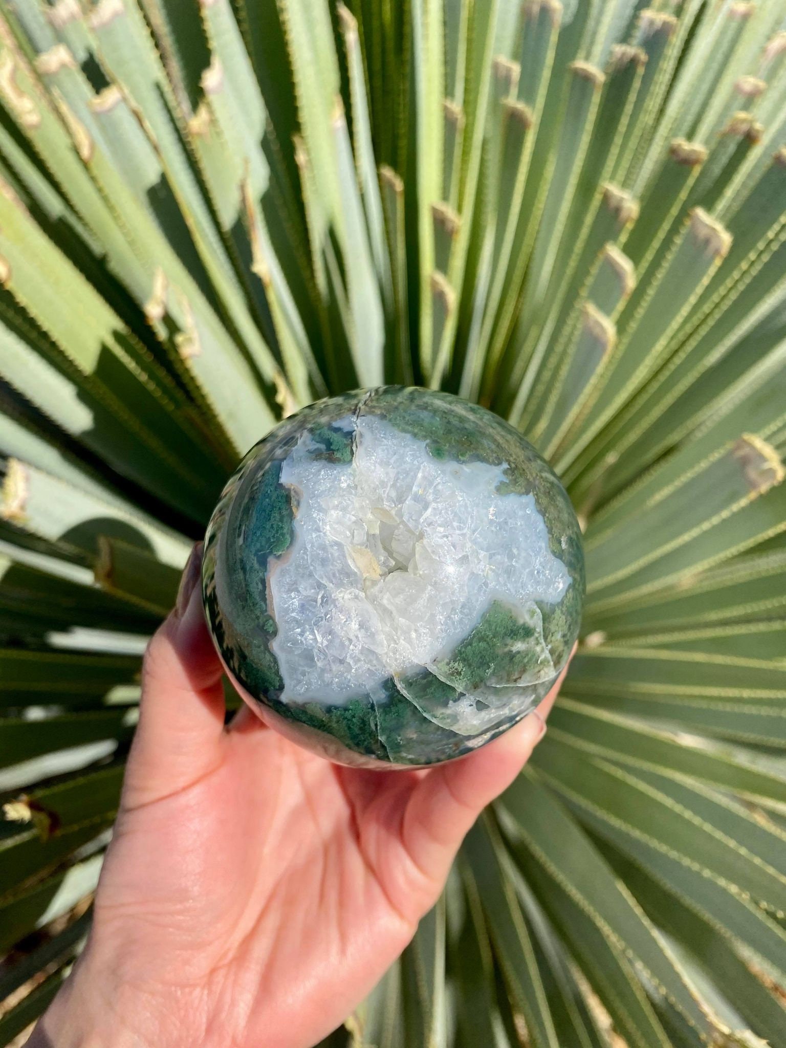 Moss Agate Sphere with Druzy 1 lb 1.3 oz | Etsy