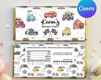 Cars Birthday Chocolate Wrapper Boy Lighting McQueen Race Car Party Decoration Hershey Bar Labels Editable Template Printable