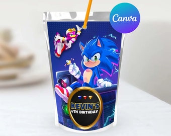 Sonic the Hedgehog Birthday Capri Sun Labels Boy Super Sonic Party Decoration Editable Template Juice Pouch Labels Digital Printable