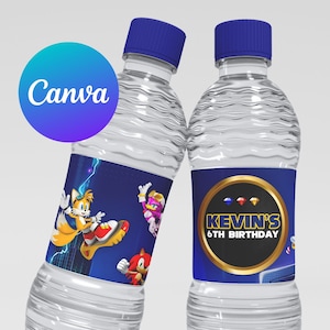 Sonic the Hedgehog Birthday Bottle Labels Boy Super Sonic Party Decoration Custom Template Editable Digital Printable