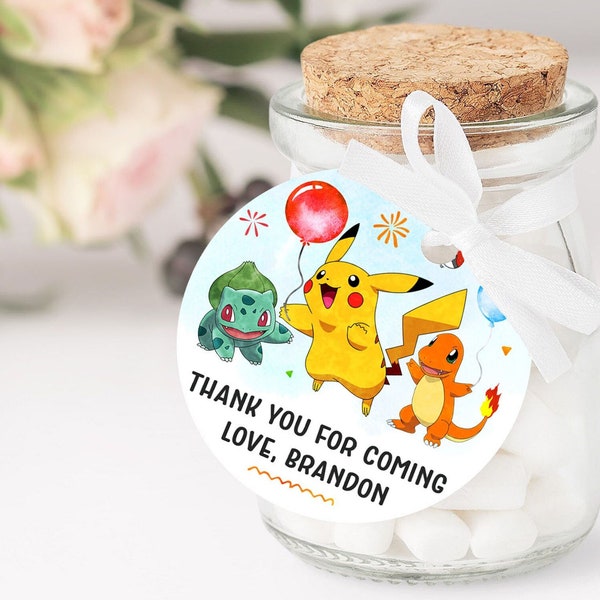 Pikachu Birthday Favor Tag Boy Pokemon Game Party Thank You Tags Gift Tags Party Decoration Printable Editable Template