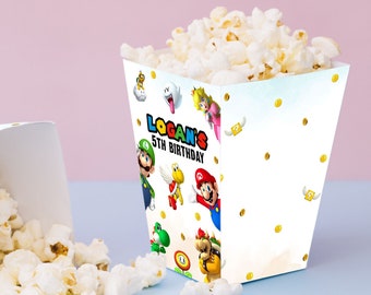 Super Mario Birthday Popcorn Bag Boy Mario Bros Birthday Party Decoration Super Brothers Candy Box Digital Printable Editable Template