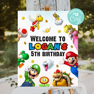 Cartel de cumpleaños de Mario Bros para decoración de fondo de fiesta, 60 x  42 pulgadas, 5 x 3 pies