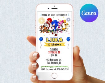 Sonic the Hedgehog Birthday Invitation Boy Party Mobile Phone Text Electronic Email SMS Evite Digital Editable Template Instant Download