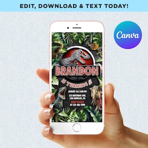World Dinosaur Park Birthday Invitation Boy Party Mobile Phone Text Electronic Email SMS Evite Digital Editable Template Instant Download
