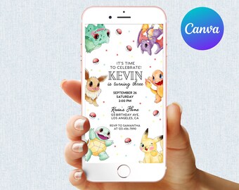 Pikachu Birthday Invitation Boy Party Mobile Phone Text Electronic Email SMS Evite Digital Editable Template Instant Download