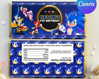 Sonic the Hedgehog Birthday Chocolate Wrapper Boy Super Sonic Partydekoration Hershey Bar Labels Bearbeitbare Vorlage zum Ausdrucken