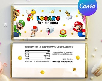 Super Mario Birthday Chocolate Wrapper Boy Mario Bros Birthday Party Decoration Super Brothers Hershey Bar Label Editable Template Printable