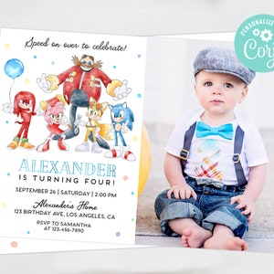 Sonic the Hedgehog Birthday Invitation Photo Picture Boy Party Instant Download Personalized Editable Template Digital or Printed Invites