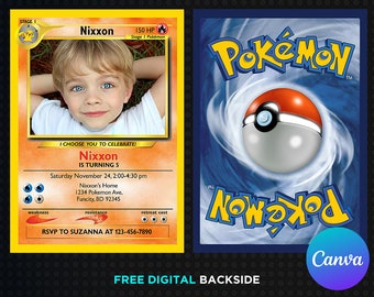 Tarjeta de Pikachu Invitación de cumpleaños con imagen Foto Imprimible Plantilla editable Canva Invitaciones digitales o impresas Invitación de cumpleaños Niño