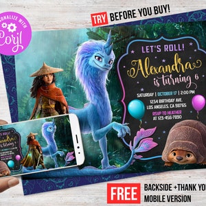 Raya and the Last Dragon Invitation Birthday Girl Personalized Thank You Card Printable Instant Download Editable Template Digital Printed