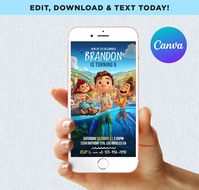 Luca Birthday Boy Mobile Phone Text Invitation Electronic Email SMS Invite Digital Editable Template Instant Download image 1
