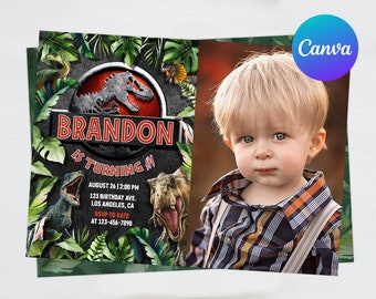 World Dinosaur Park Birthday Invitation Photo Picture Boy Editable Template Corjl Printable Instant Download Digital or Printed Invites