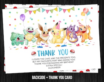 Carte de remerciement Pikachu anniversaire garçon modèle modifiable Corjl imprimable téléchargement immédiat numérique ou imprimé