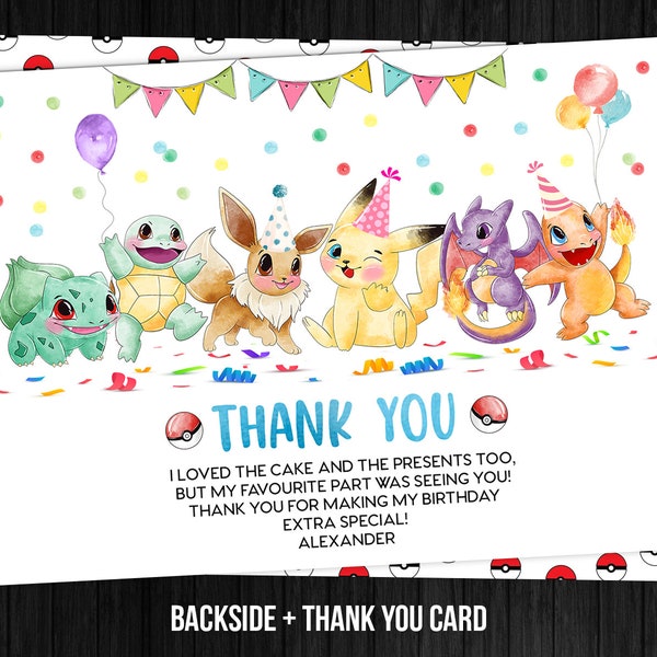 Pikachu Thank You Card Birthday Boy Editable Template Corjl Printable Instant Download Digital or Printed