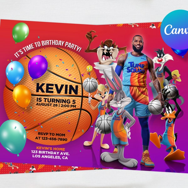 Jam Birthday Boy Invitation Space Basketball Party Card Editable Template Mobile Phone Evite Digital or Printed Invites