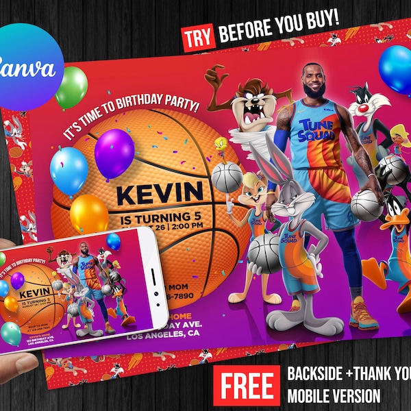 Jam Birthday Boy Invitation Space Basketball Thank You Card Editable Template Mobile Phone Evite Digital or Printed Invites