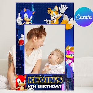Sonic the Hedgehog Birthday Photo Booth Decor Boy Super Sonic Party Decoration Photo Frame Digital Editable Template Printable