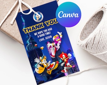Sonic the Hedgehog Birthday Thank You Tags Boy Super Sonic Party Decoration Printable Favor Tag Party Decor Editable Template