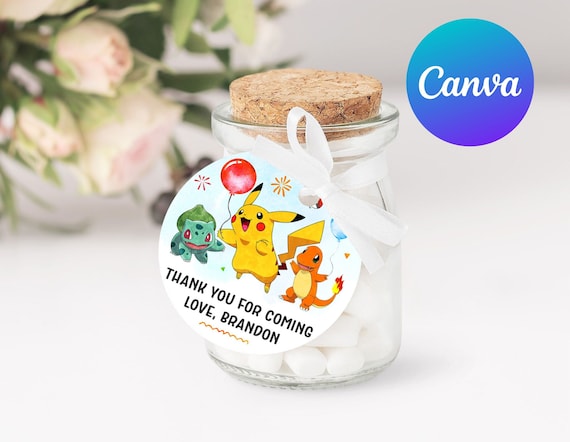 Pikachu Birthday Favor Tag Boy Pokemon Game Party Thank You Tags Gift Tags Party Decoration Printable Editable Template