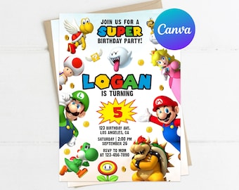 Super Mario Birthday Invitation Boy Mario Bros Birthday Party Decoration Super Brothers Invite Printable Editable Template Digital Printed