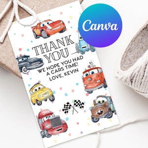 Cars Birthday Thank You Tags Boy Lighting McQueen Race Car Party Decoration Printable Favor Tag Party Decor Editable Template