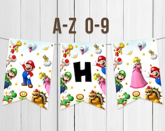 Printable Banner Letters A to Z Birthday Party Decoration Boy Super Mario Birthday Mario Bros Party Super Brothers Digital Instant Download