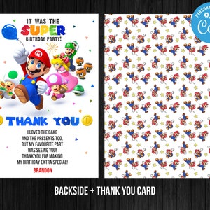Super Mario Thank You Card Birthday Boy Editable Template Corjl Printable Instant Download Digital or Printed Super Mario Birthday Theme