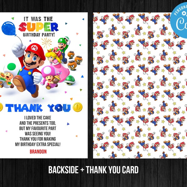 Mario Thank You Card - Etsy