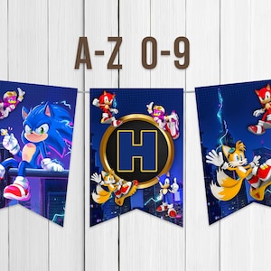 Printable Banner Letters A to Z Birthday Party Decoration Boy Sonic the Hedgehog Super Sonic Party Decor Digital Instant Download