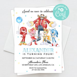 Sonic the Hedgehog Birthday Invitation Boy Party Instant Download Personalized Editable Template Digital or Printed Invites