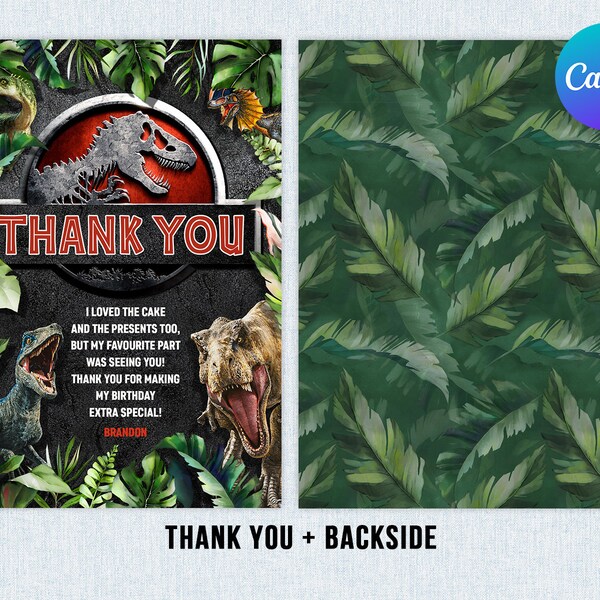 Jurassic World Thank You Card - Etsy